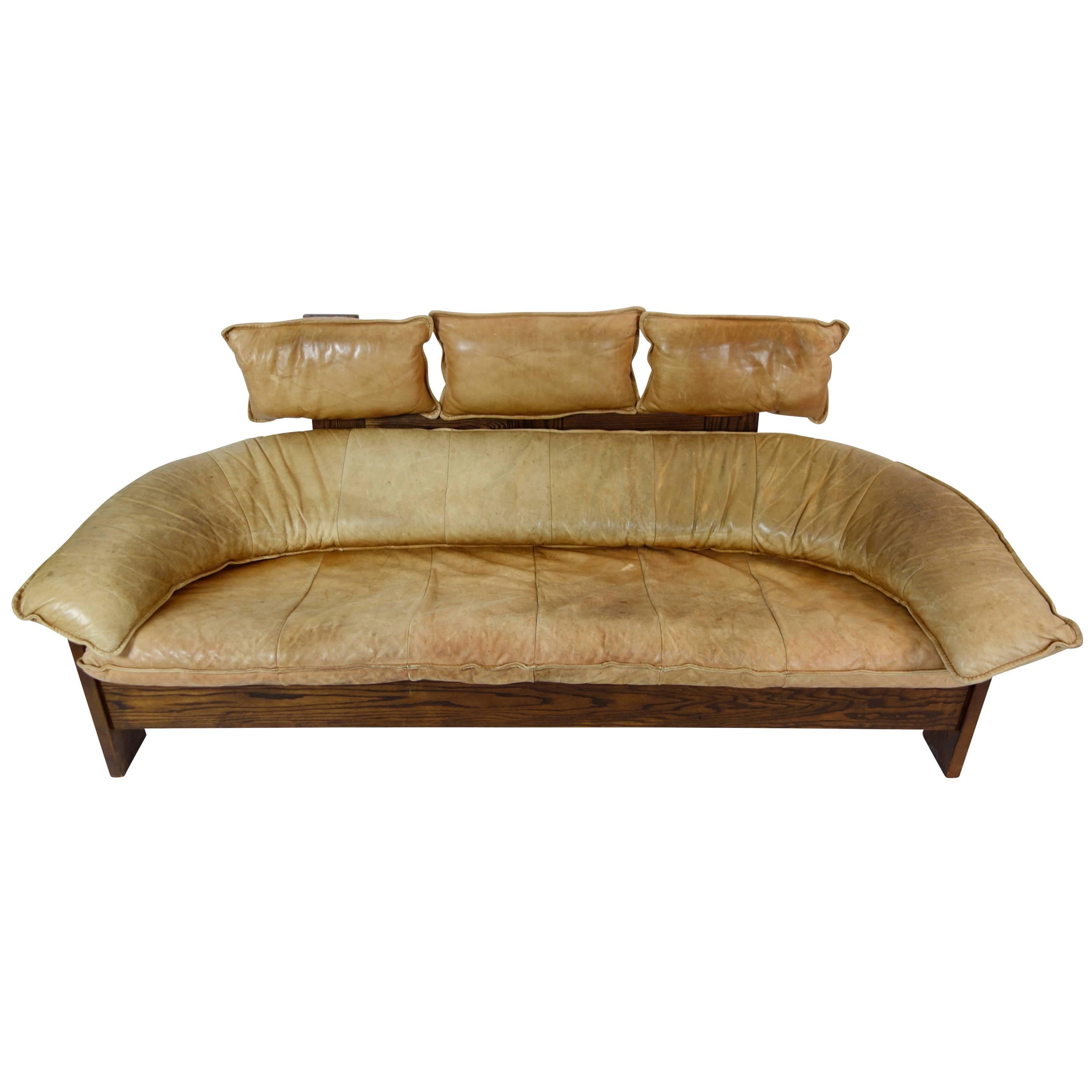 Midcentury Leather Sofa in the Style of Percival Lafer