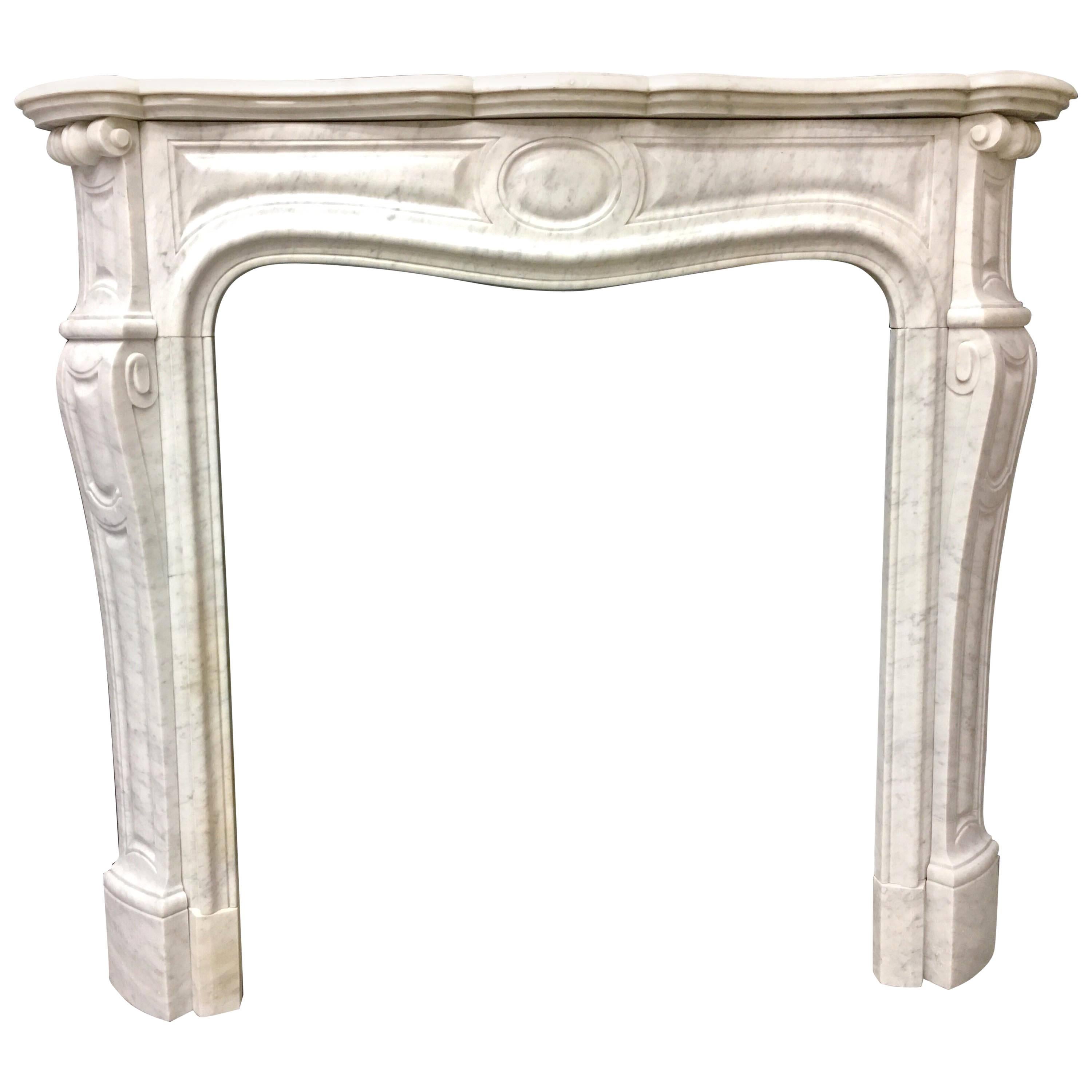 Antique French Victorian Louis XVI Style Carved Marble Fireplace Surround. 