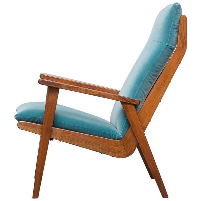 Robert Parry Teak and Velvet Lounge Chair 
