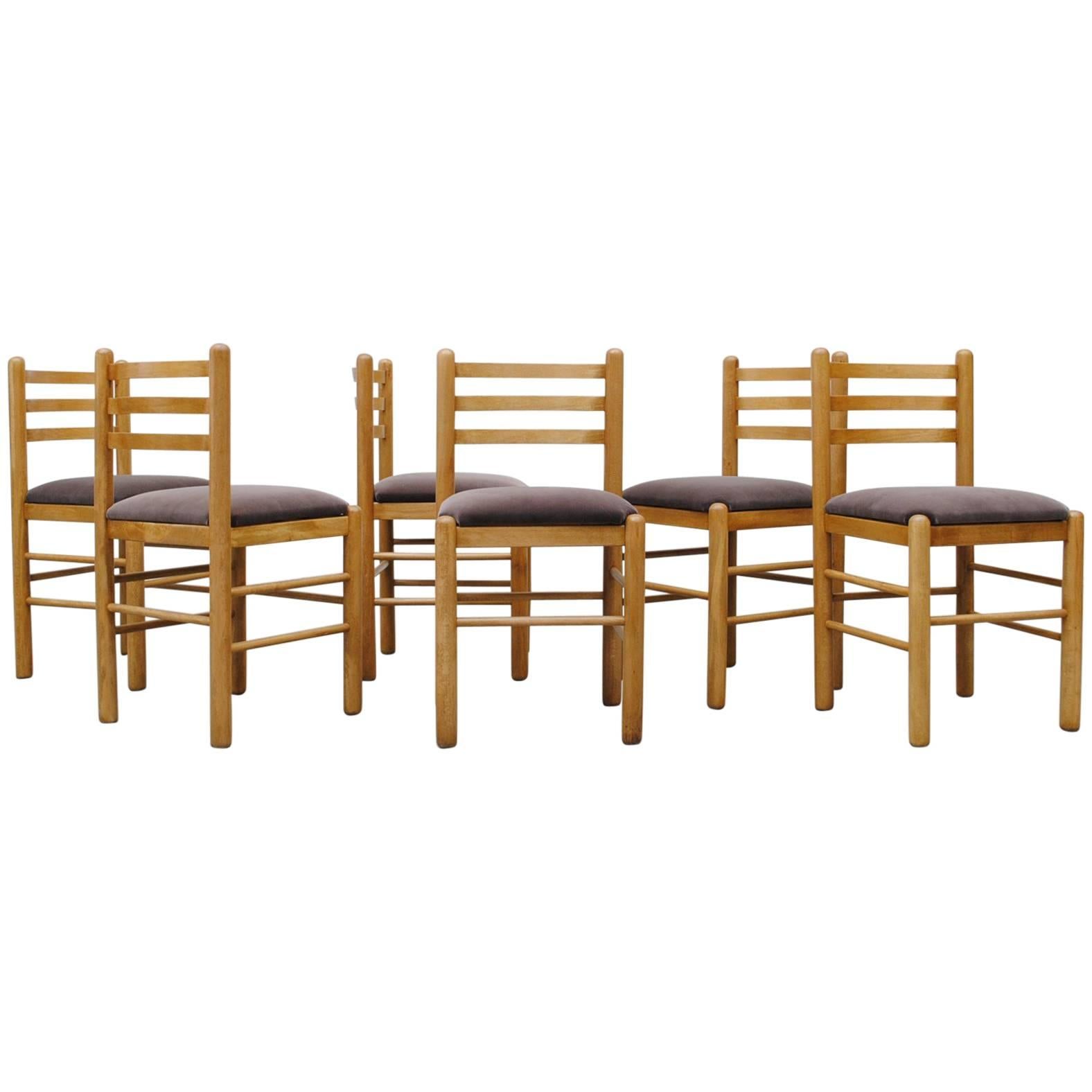 Ate van Apeldoorn Style Ladder Back Dining Chairs in Grey Velvet