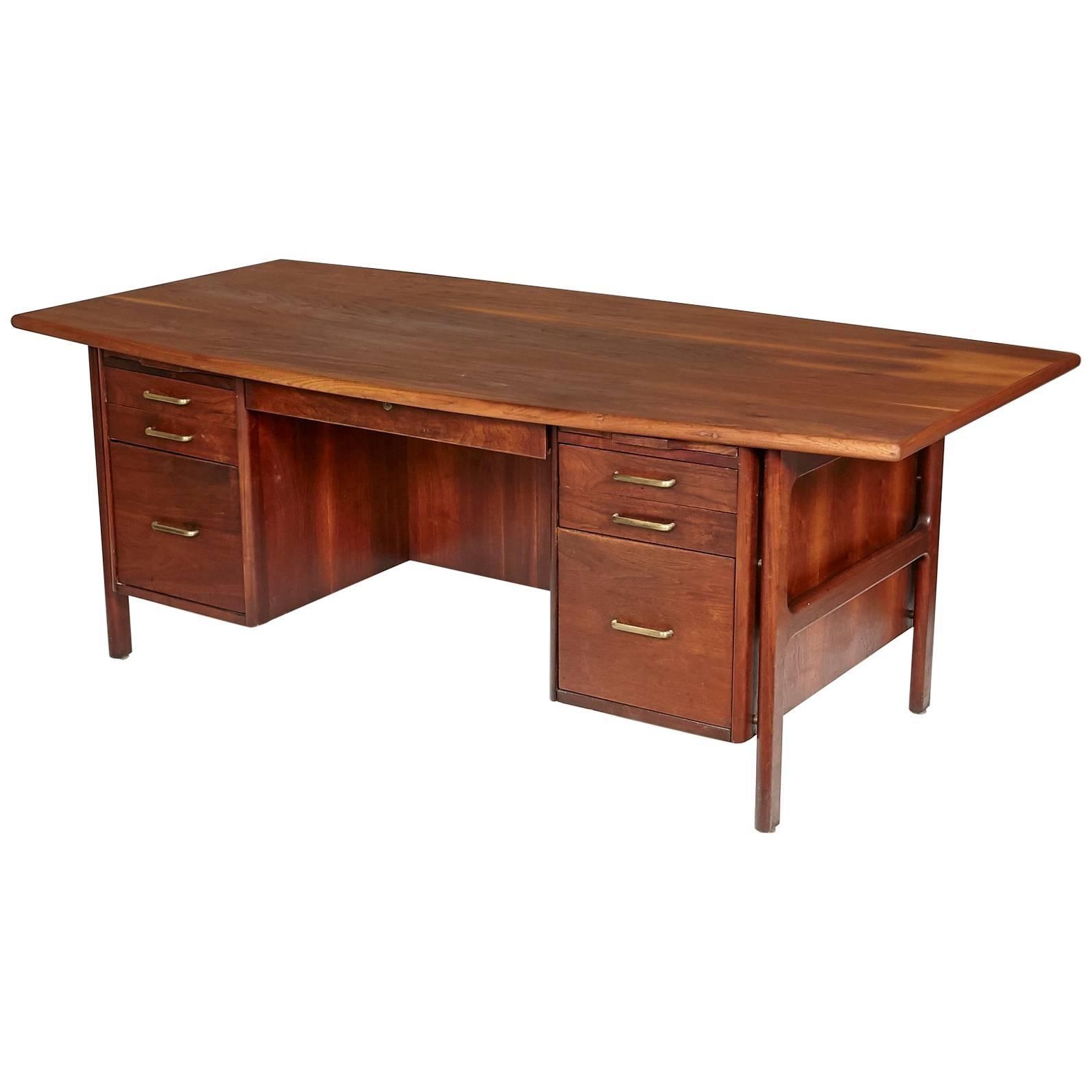 1950s Danish-Style Walnut Wood Executive Desk