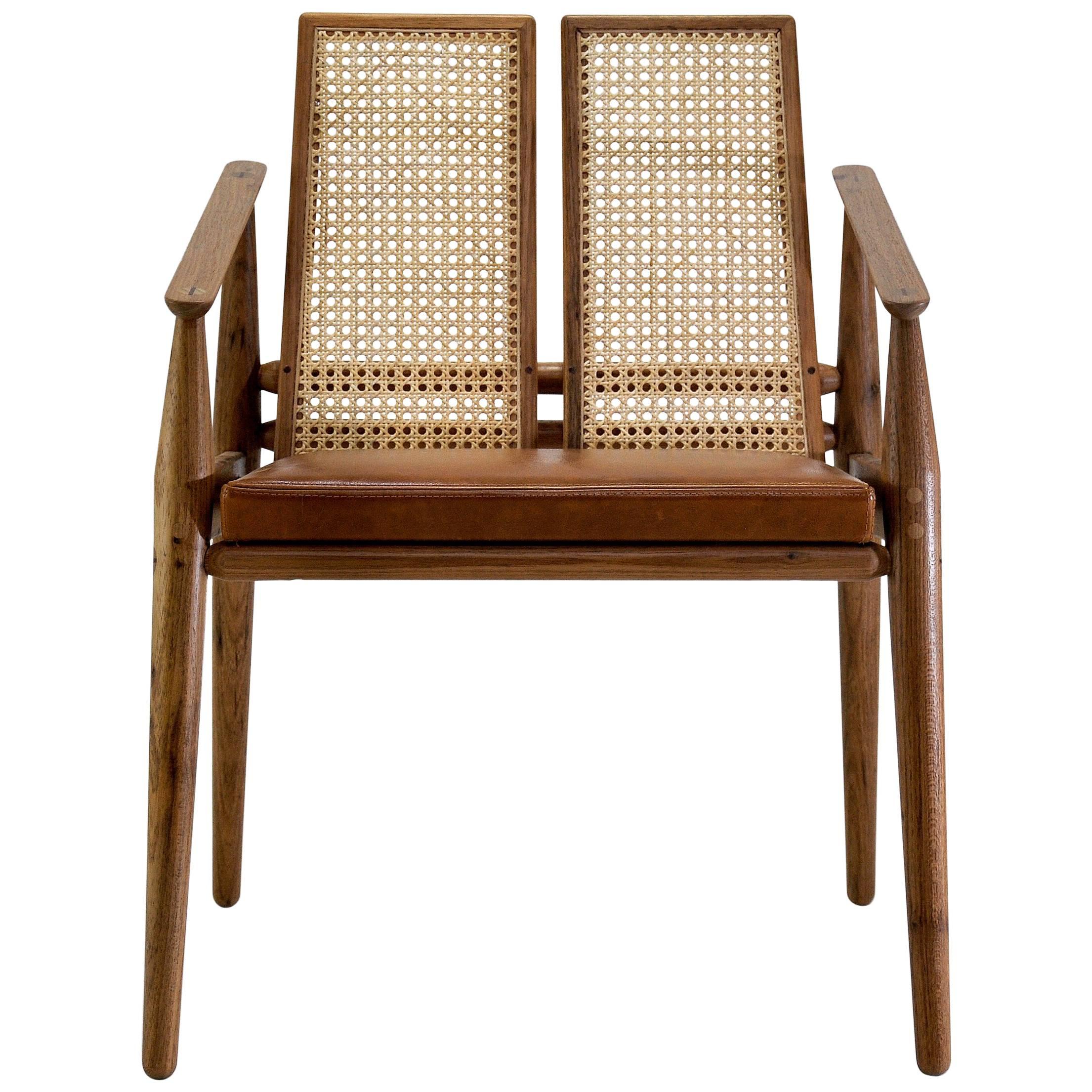 Chair Dalila on Tropical Brazilian Hardwood and Natural Leather For Sale