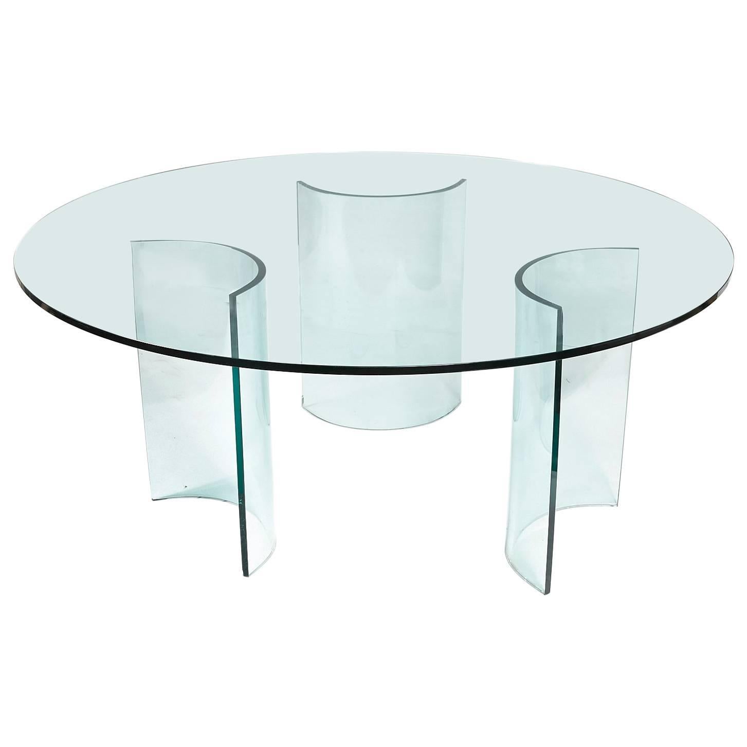 Round Large Glass Dining Table, Attributed to Pace Collection For Sale