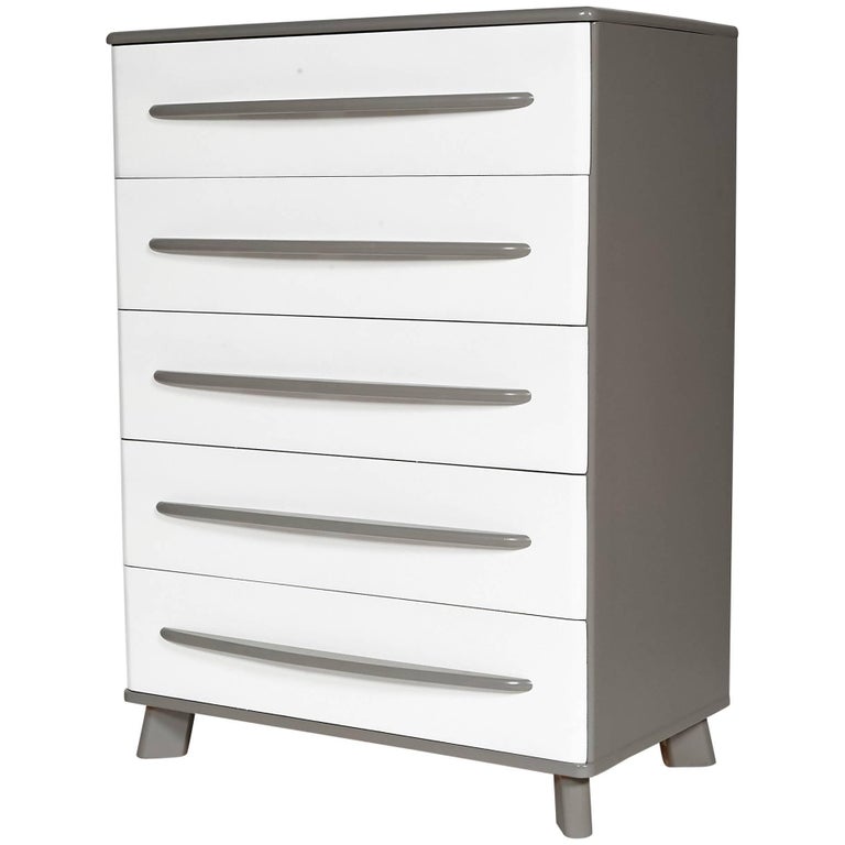 1950s Grey And White Painted Tall Dresser At 1stdibs