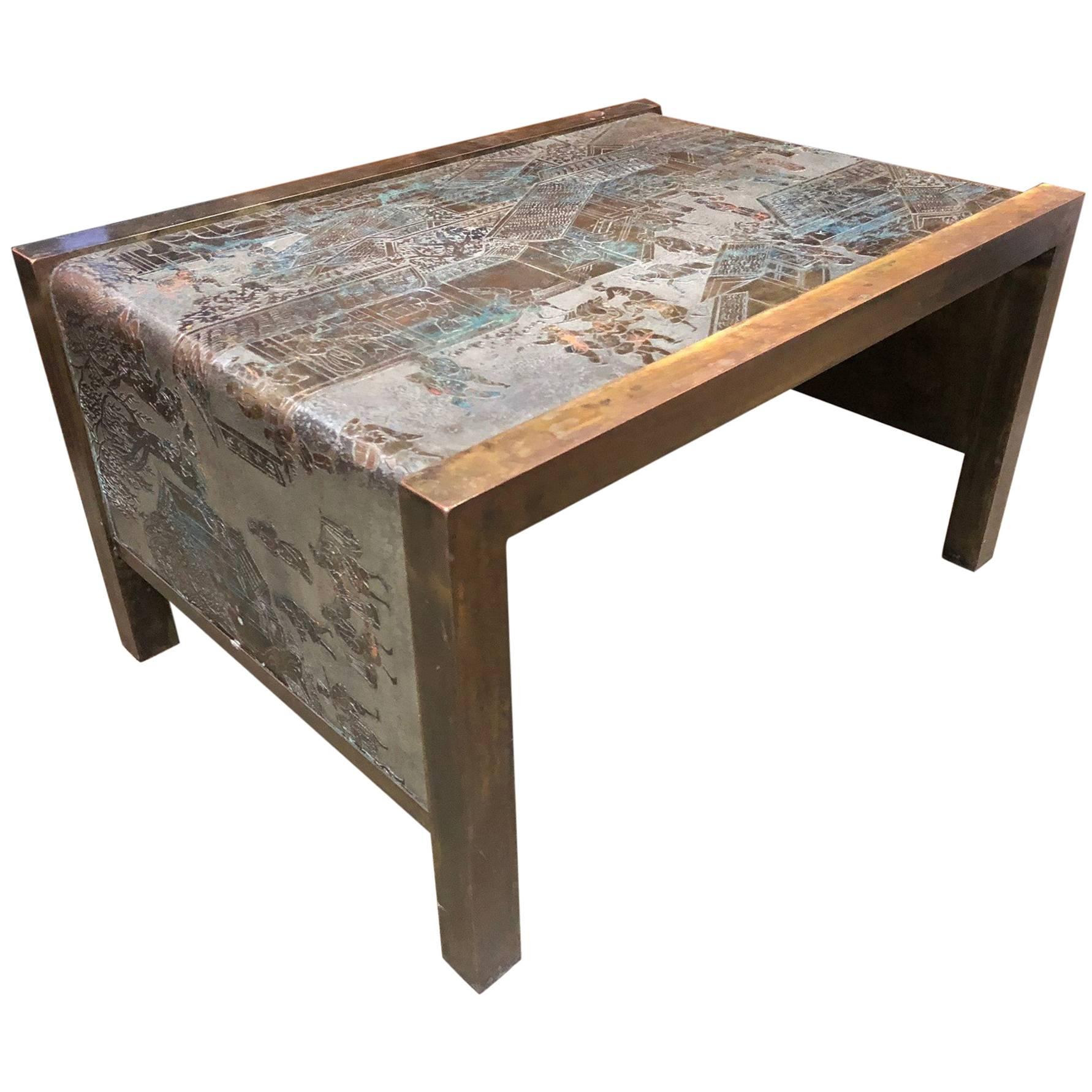 Philip and Kelvin LaVerne Etched Bronze Waterfall Side Table