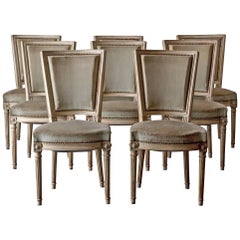 Chairs Dining Set of Eight French Louis XVI Neoclassical White Frame France