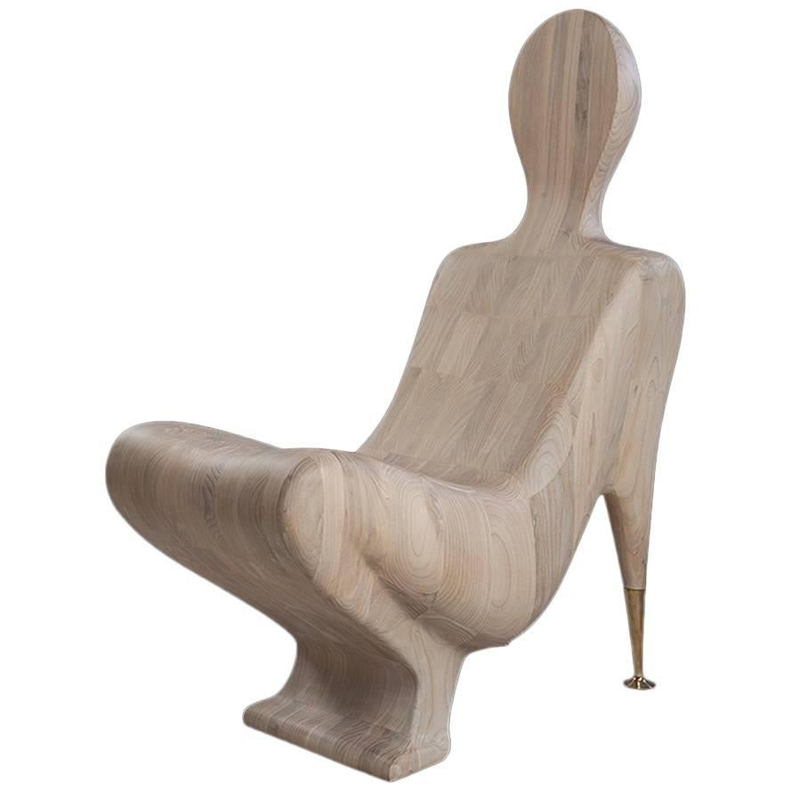 Human Wood Chair in Solid Natural Wood For Sale