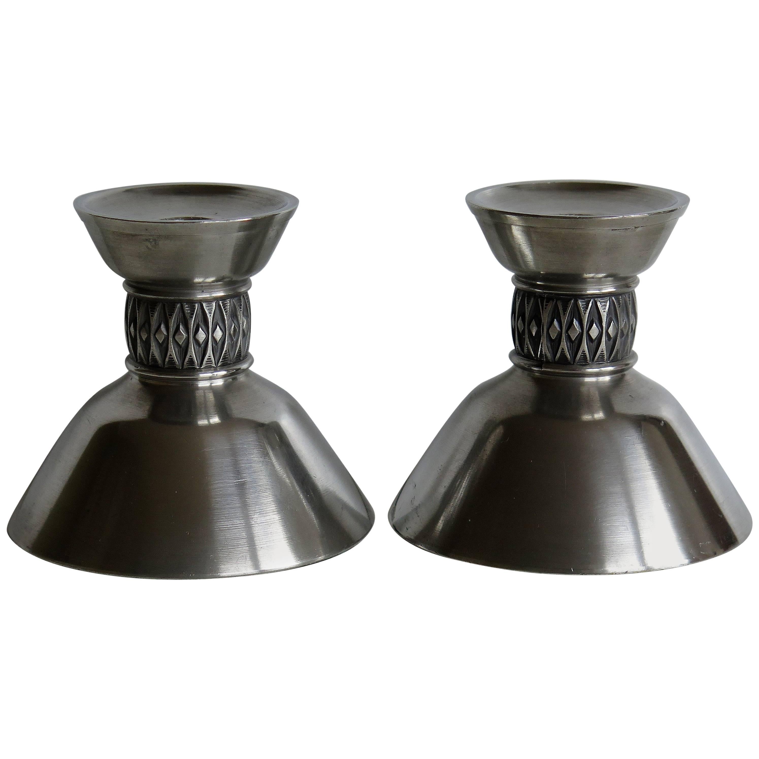Pair of Hagness Norway Viking Pewter Candle Holders fits 2/4/7 cm Diameter Candle 