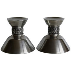 Retro Pair of Pewter Candle holders by Mastad Norway Model 101, Midcentury Ca 1950s