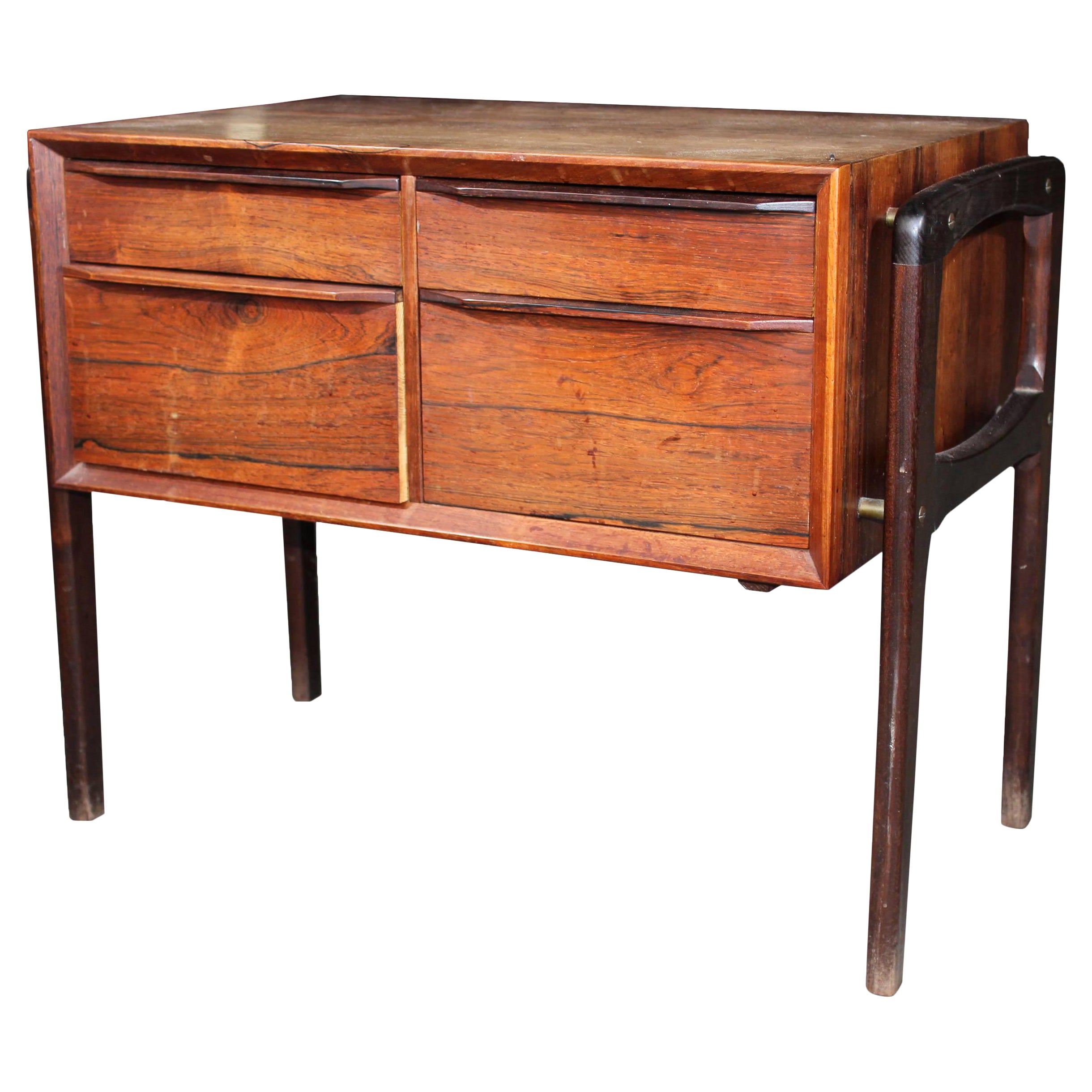 1950s, Vintage Scandinavian Rosewood Side Table with Four Drawers