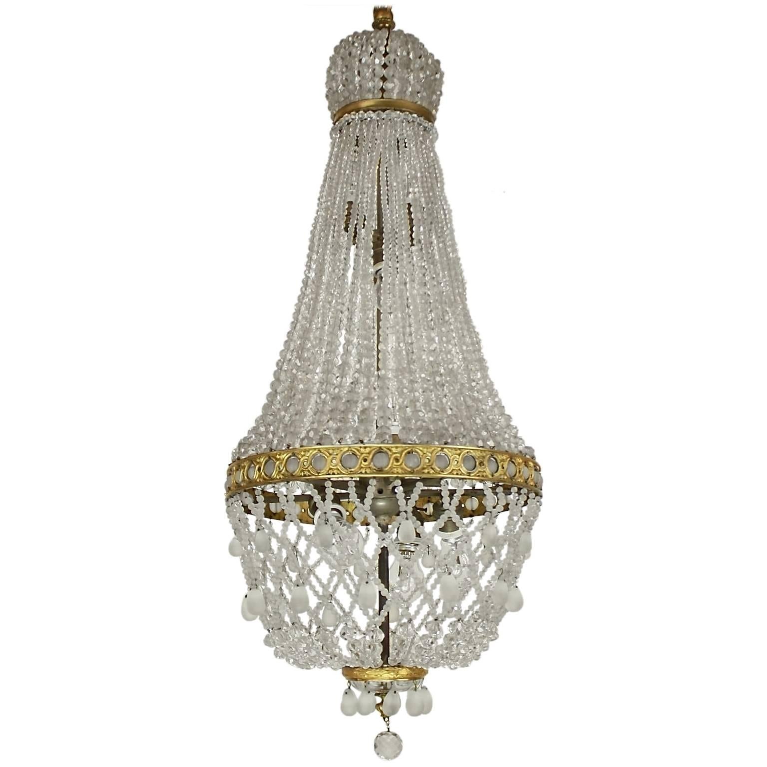 Fine French Empire Style Cut-Crystal Tent and Bag Chandelier
