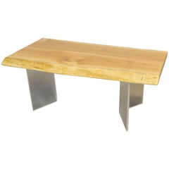 Natural Live Edge Oak Floating Coffee Table Clear Perspex Legs