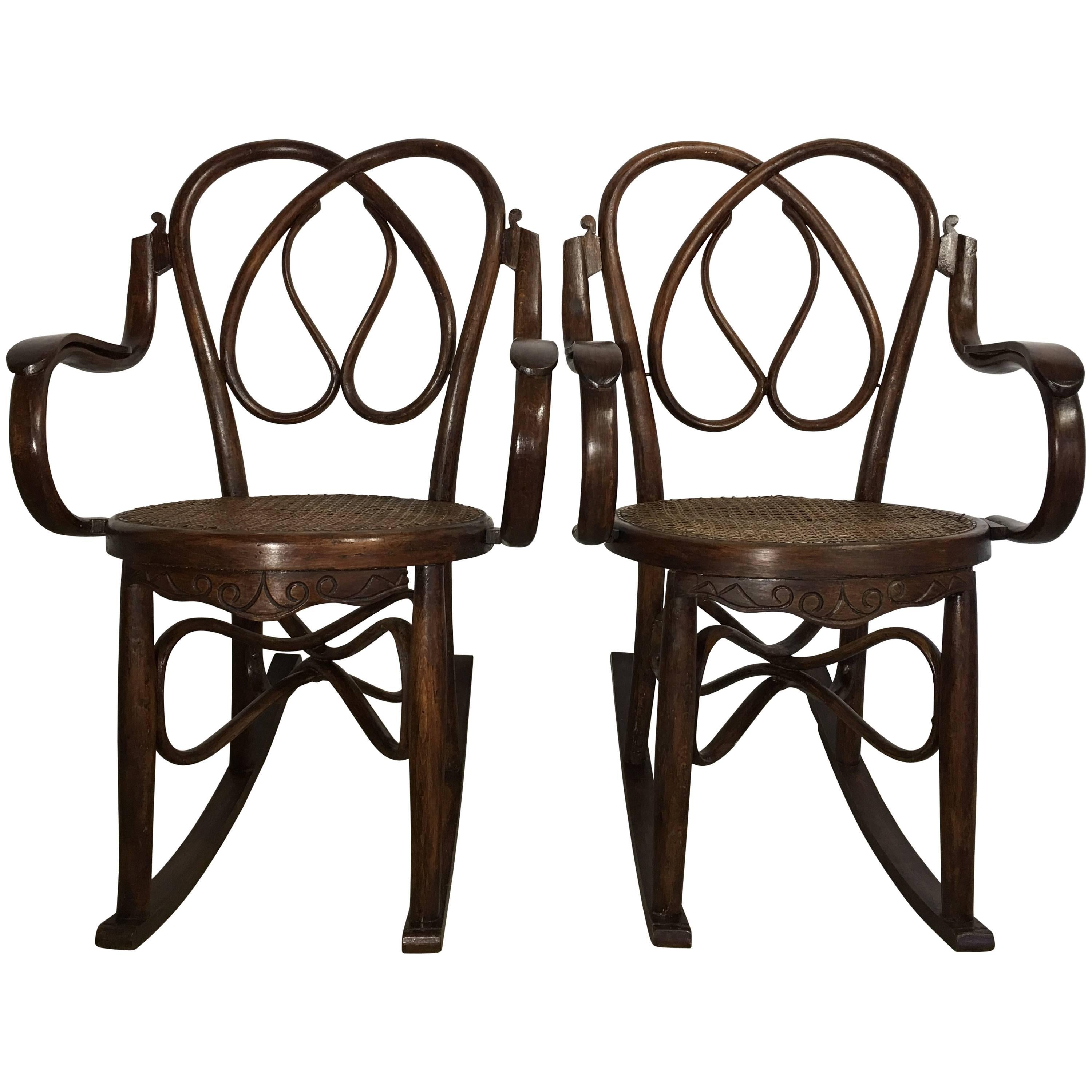 19th Century Pair of Bentwood Rocking Chairs in Style of Jacob & Josef For Sale