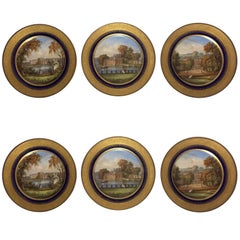 Set of Six Sèvres Porcelain Cabinet Plates with Varying French Castle Scenes