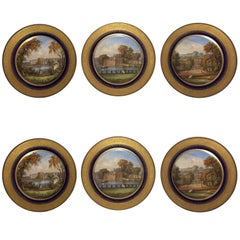 Set of Six Sèvres Porcelain Cabinet Plates with Varying French Castle Scenes