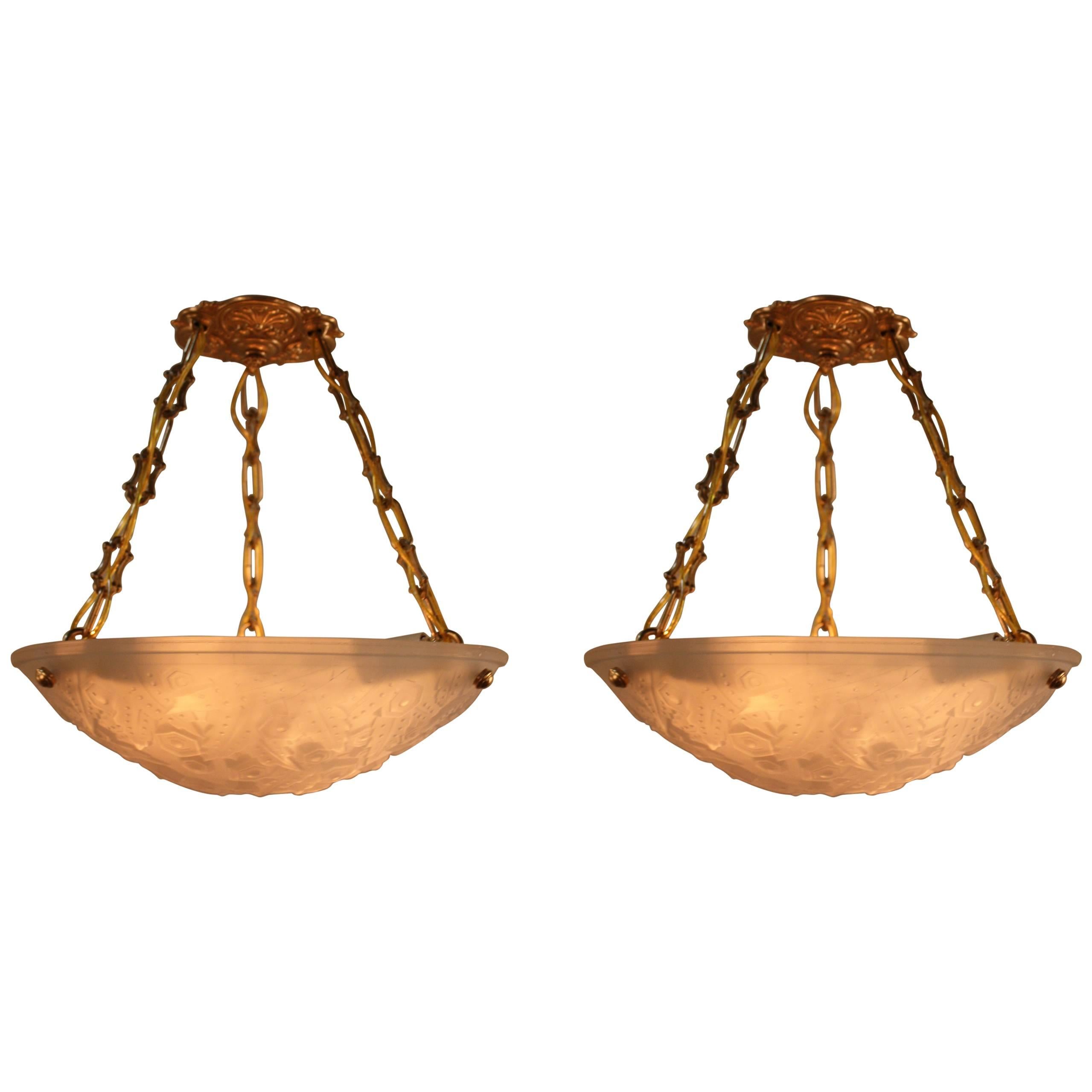 Pair of Pendant Chandeliers by Muller Frères
