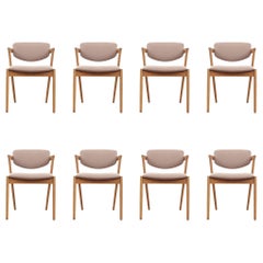 Retro Midcentury Danish Set of Eight Kai Kristiansen Oak Chairs, Model 42