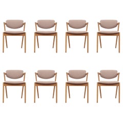 Midcentury Danish Set of Eight Kai Kristiansen Oak Chairs, Model 42
