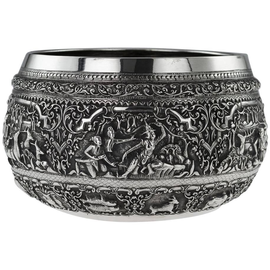 Antique Burmese Solid Silver Thabeik Bowl, Rangoon, circa 1880