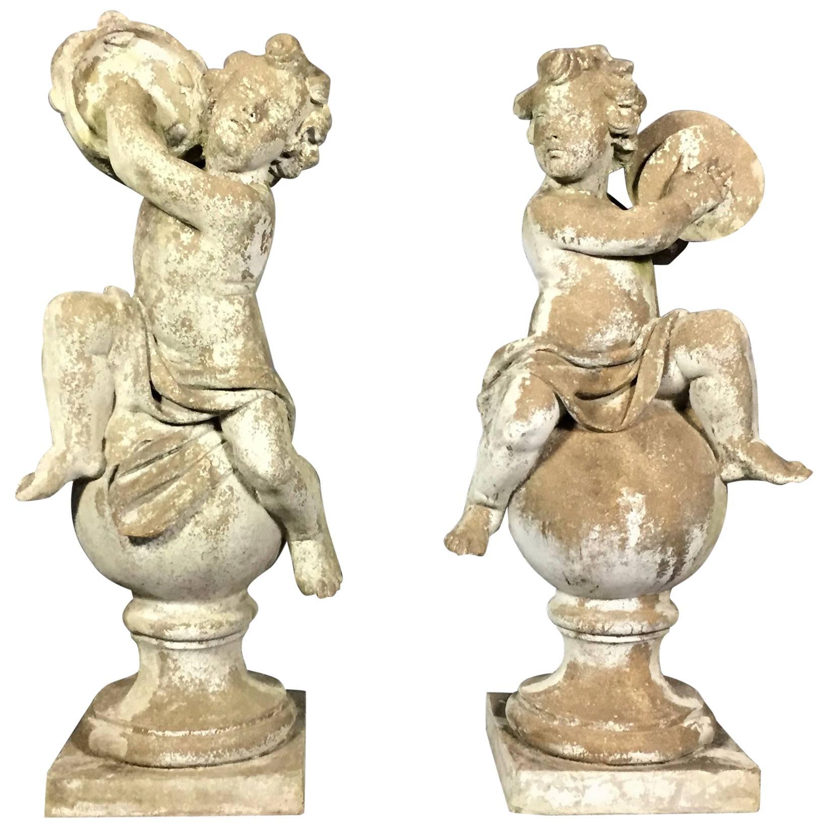 Pair of Puti Garden Statues, Composite Material, 20th Century For Sale