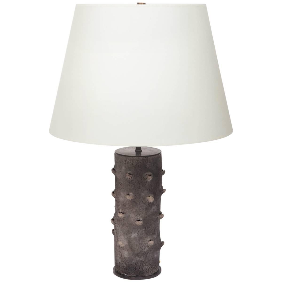 Matte Grey Table Lamp with Bark-Like Texture