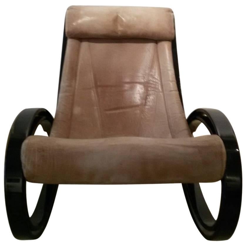 Sgarsul Chair Elephant Leather, Black Wood, by Gae Aulenti for Poltronova '62 For Sale