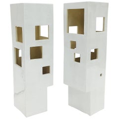 Pair of Geometric Columns Ceramic Table Lamps