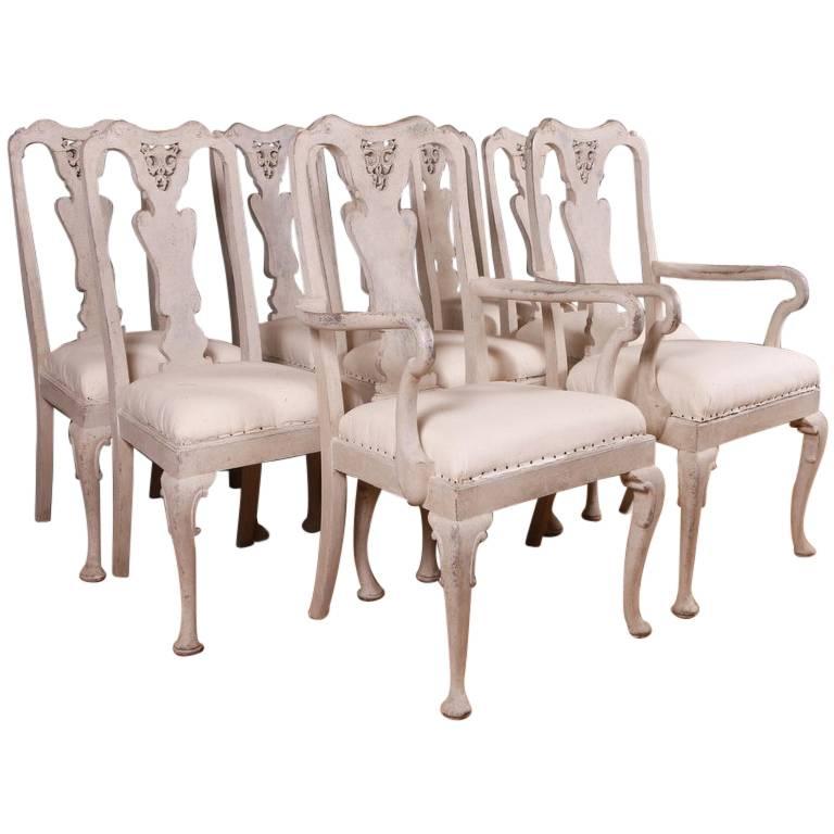 Set of Eight 19th Century Painted Swedish Dining Chairs