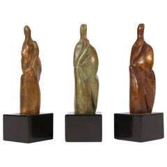 Group of Three Signed Modern Abstract Bronze Figures
