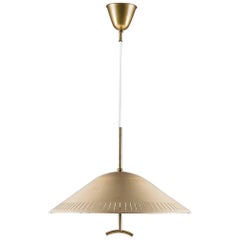 Swedish Midcentury Pendant in Metal, Brass and Opaline Glass 