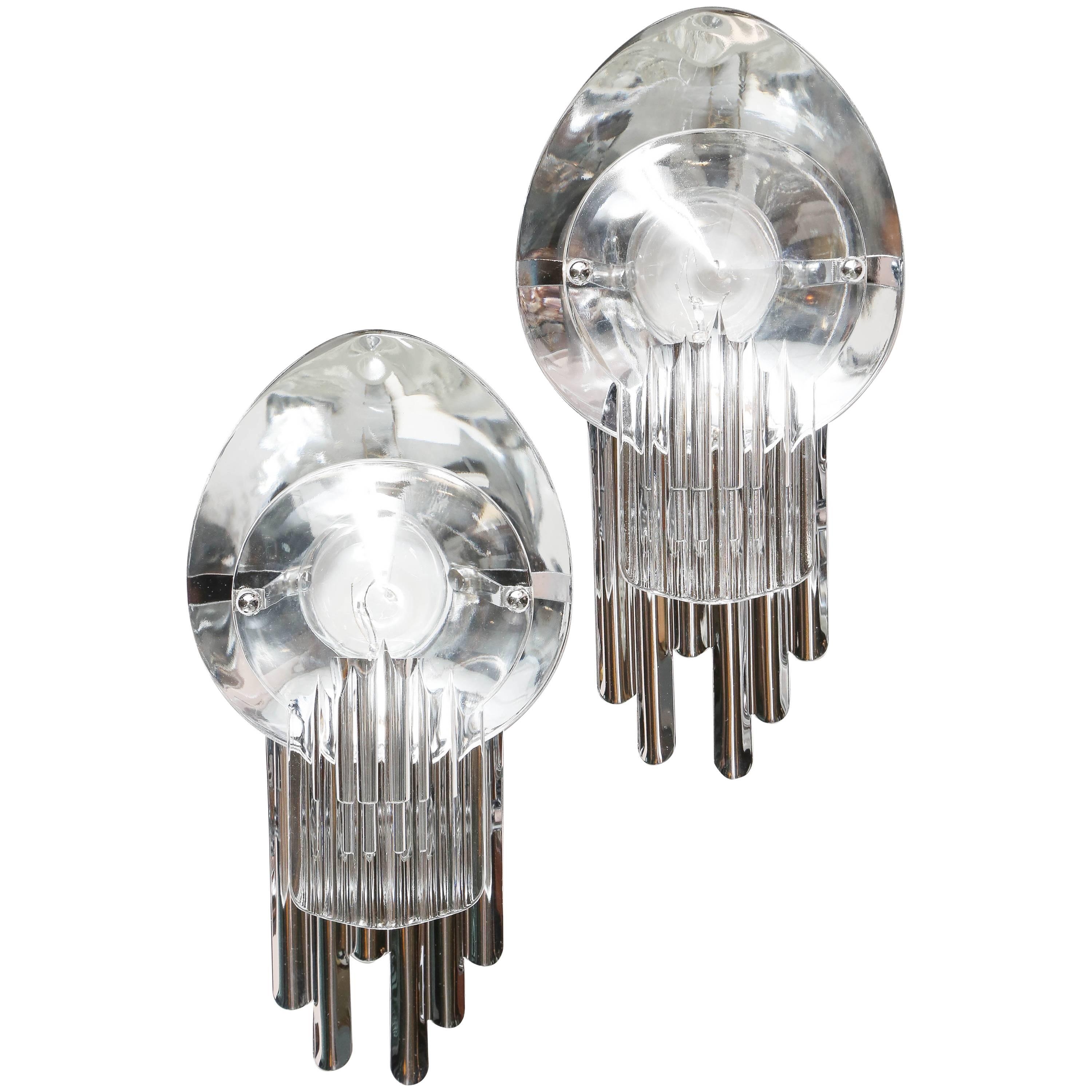 SALE !SALE! SALE !pr/Scolari Chrystal and Chrome Sconces with Magnifying Glass