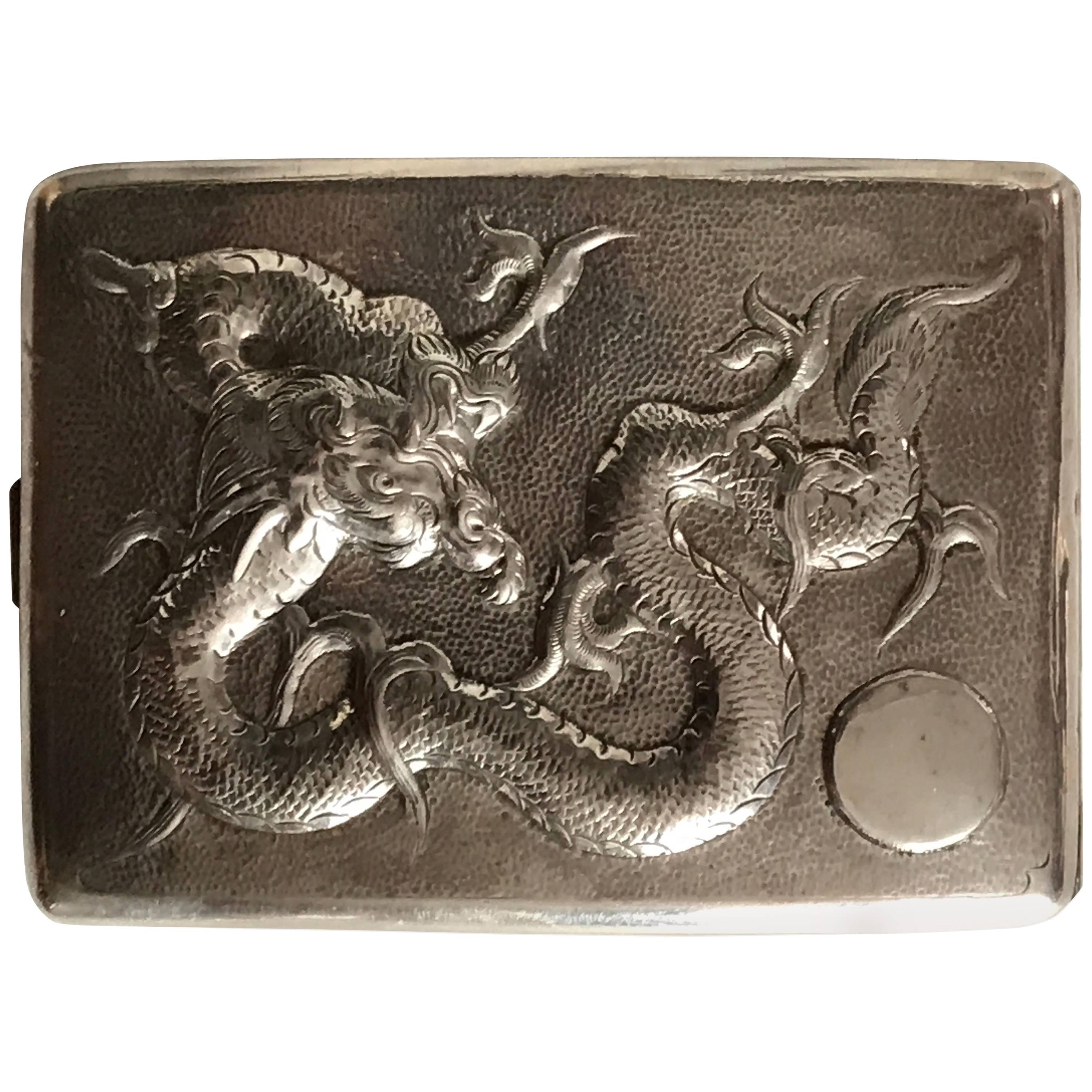Chinese Early 20th Century Export Silver Cigarette or Card Case 90% Silver For Sale