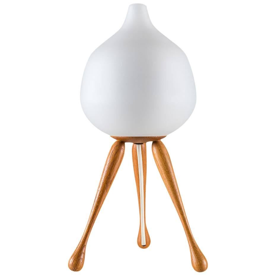 Scandinavian Table Lamp by in Oak and Opaline Glass by Luxus, Sweden For Sale