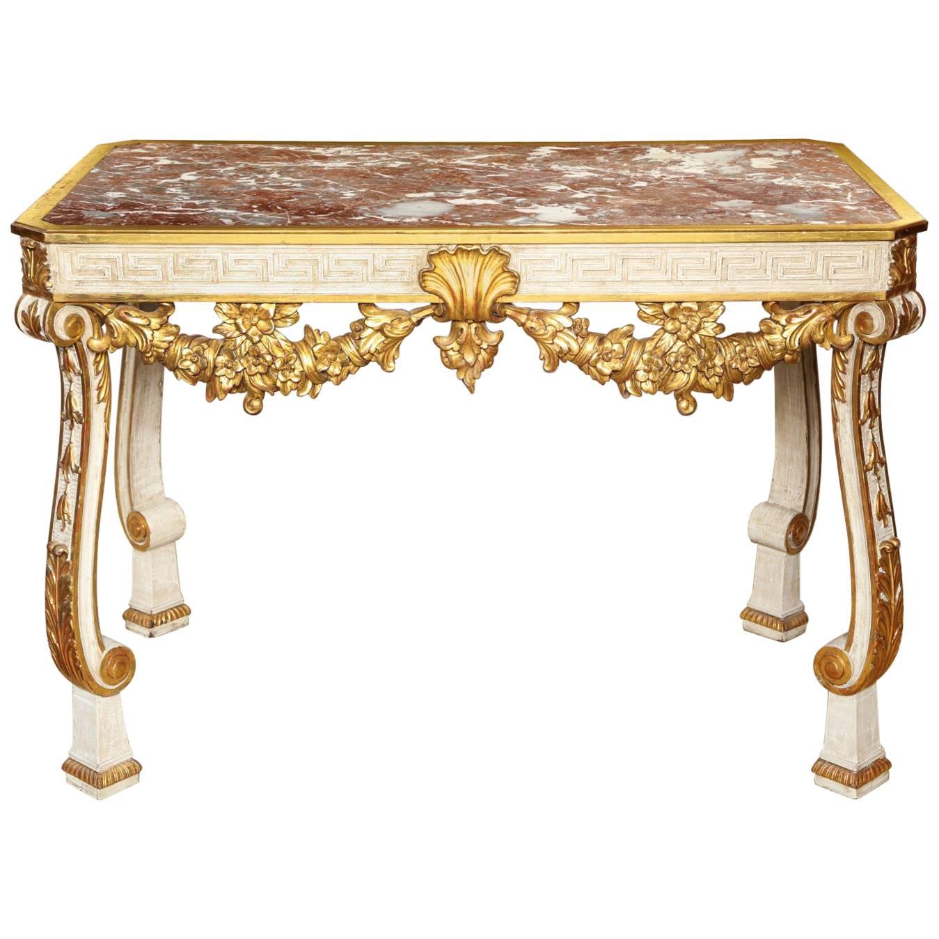 George II Style Parcel-Gilt Cream Painted Console Table