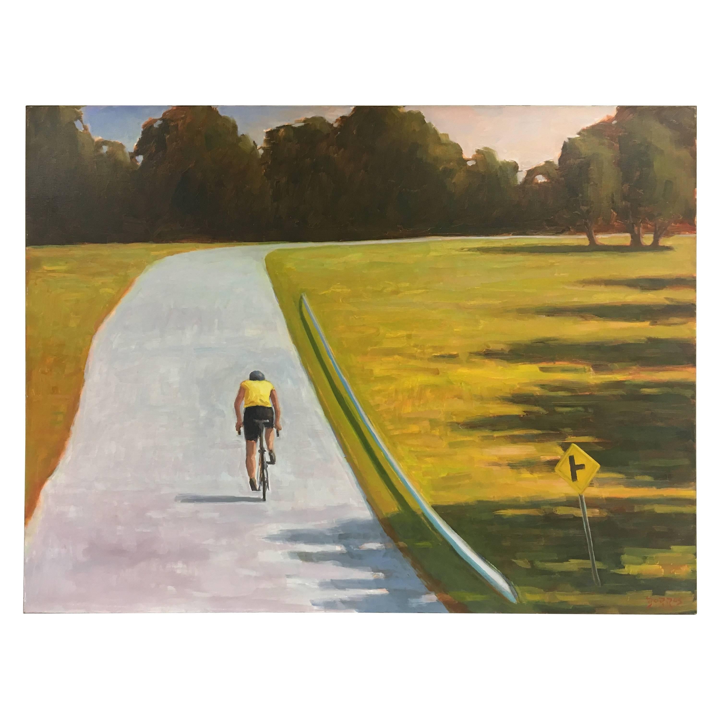 Road Warrior Bicycle Landscape Original Oil Painting