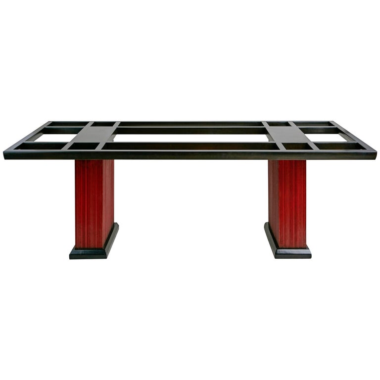 Paul Frankl Combed Wood and Pebble Glass Dining Table, circa 1950 at