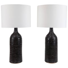 Pair of XL Black Carved Bottle Lamps by Victoria Morris for Lawson-Fenning