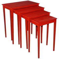 Vintage Four-Piece Red Lacquer Nesting Tables