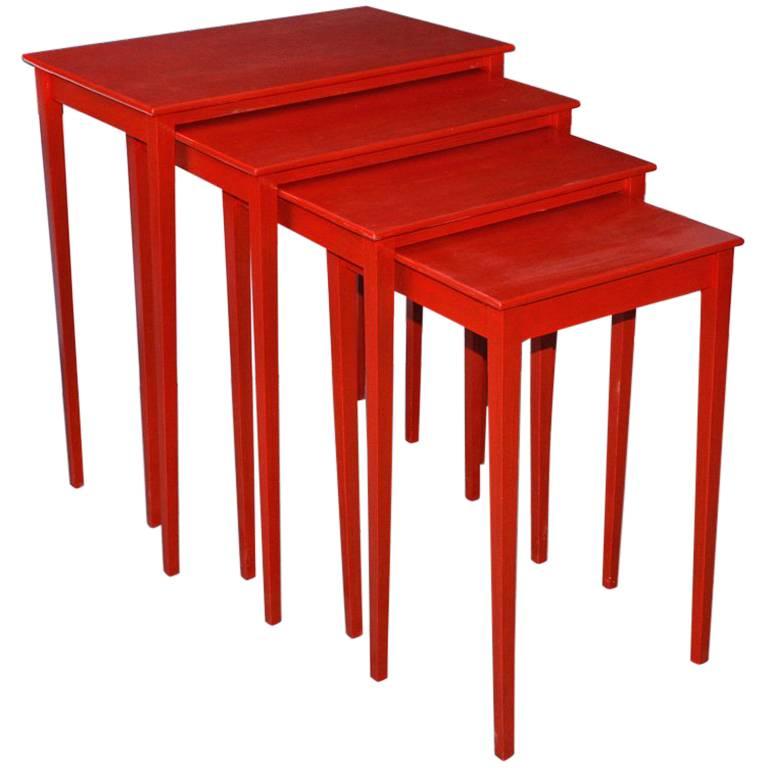 Vintage FourPiece Red Lacquer Nesting Tables For Sale at 1stdibs