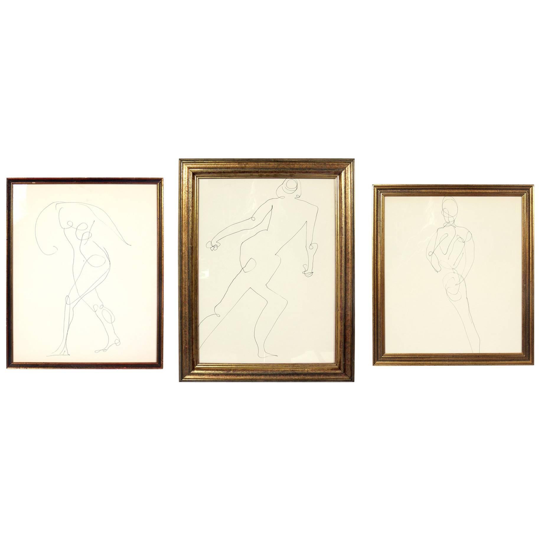 Selection of Figural Line Drawings or Gallery Wall by Miriam Kubach