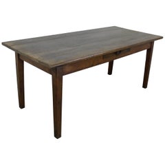 Antique Chunky Oak Farm Table, One-Drawer