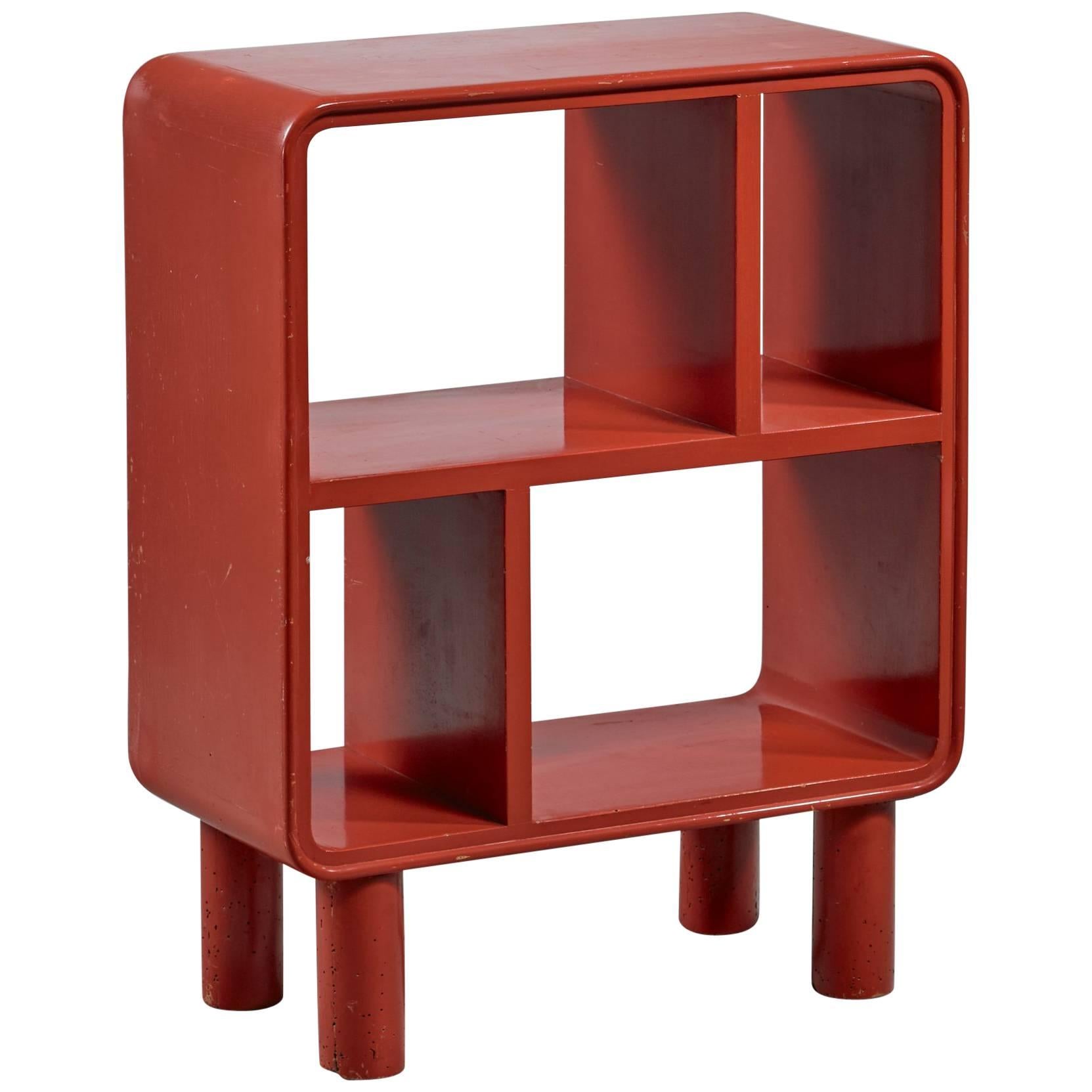 Small Art Deco Red Shelving Unit, Sweden, 1930s