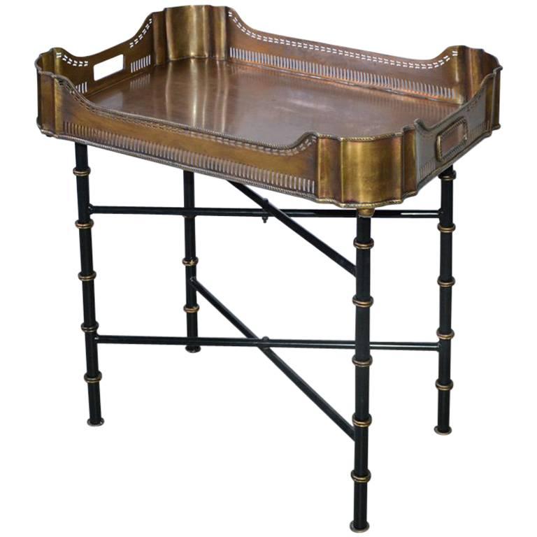 Vintage Brass Gallery Tray on Faux Bamboo Stand