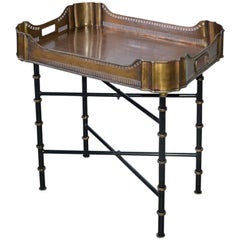 Antique Brass Gallery Tray on Faux Bamboo Stand