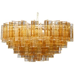 1960s, Large Venini Triedri Glass Chandelier, Italy