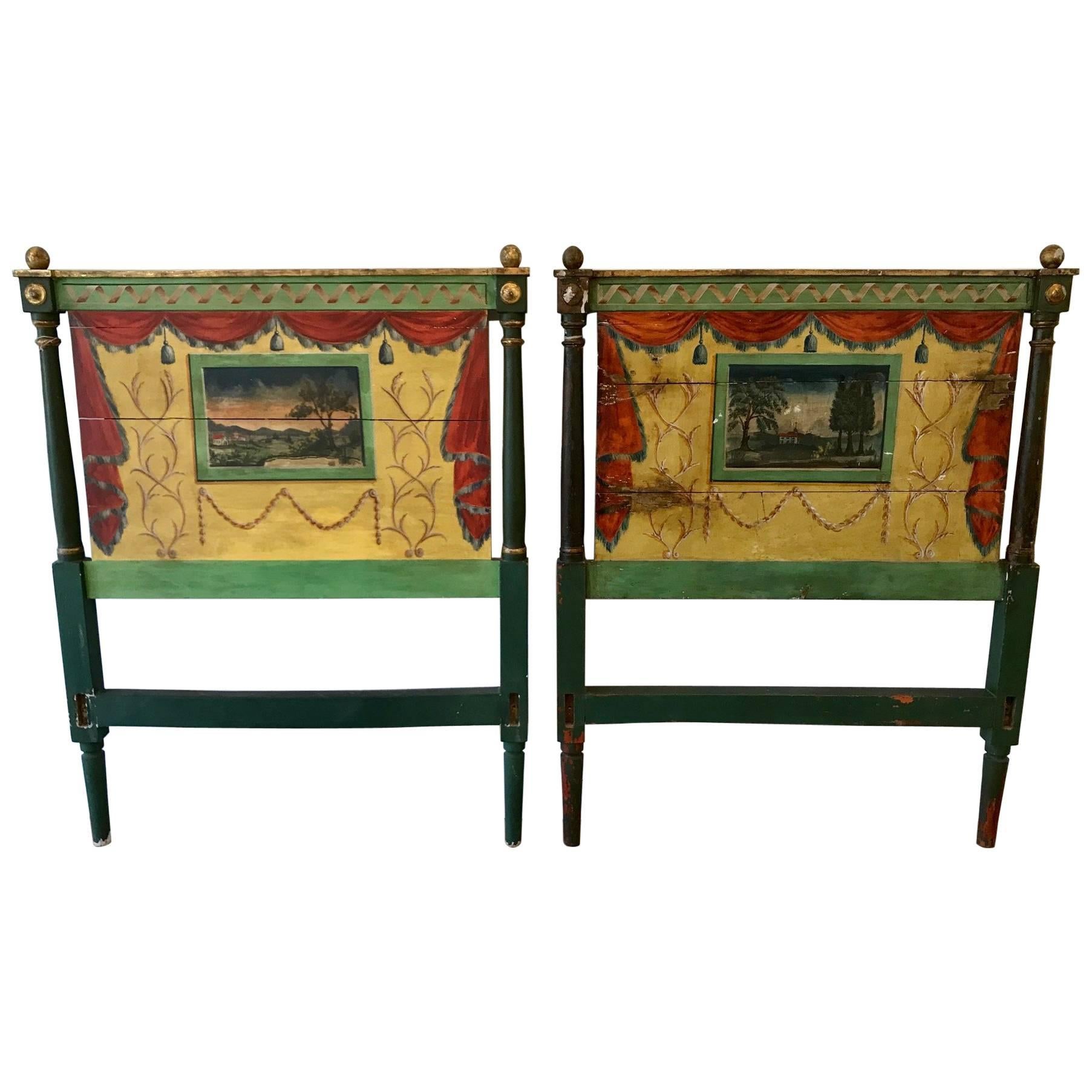 Pair 19th Century Italian Painted Twin Headboards For Sale at 1stDibs