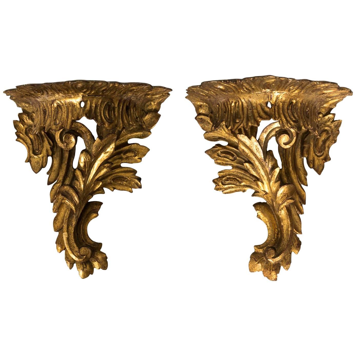 Pair of Italian Giltwood Brackets For Sale