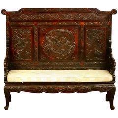 Antique Japanese Carved Dragon Bench, Japan, circa 1900