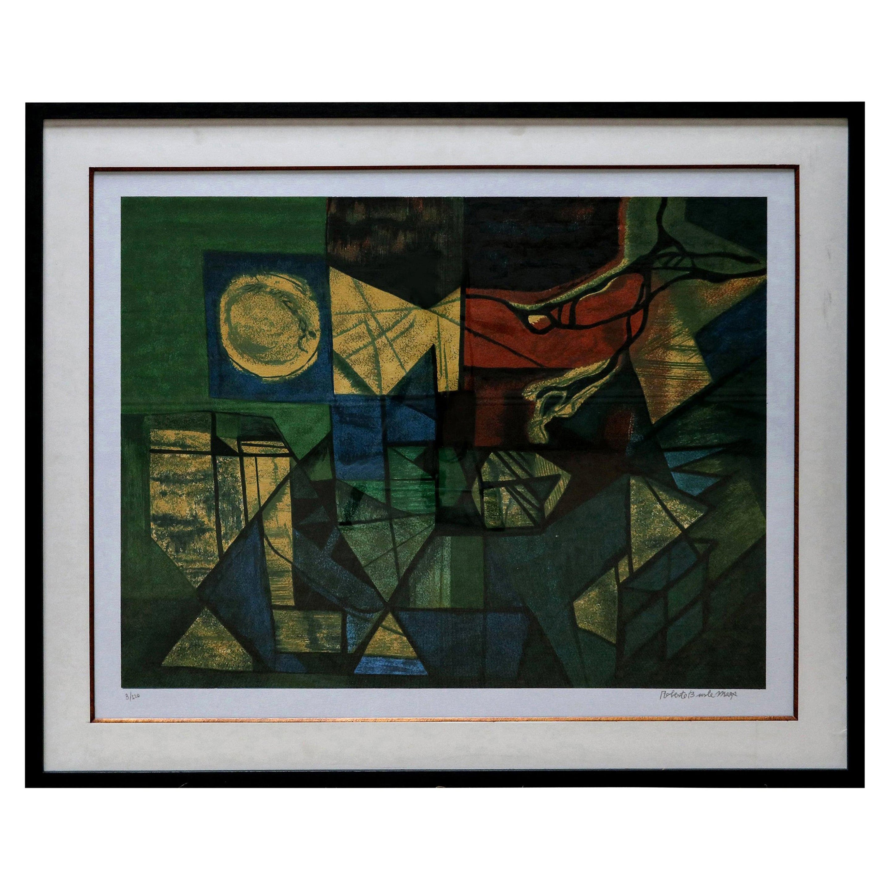 Impression abstraite en vert et jaune de Roberto Burle Marx, années 1960