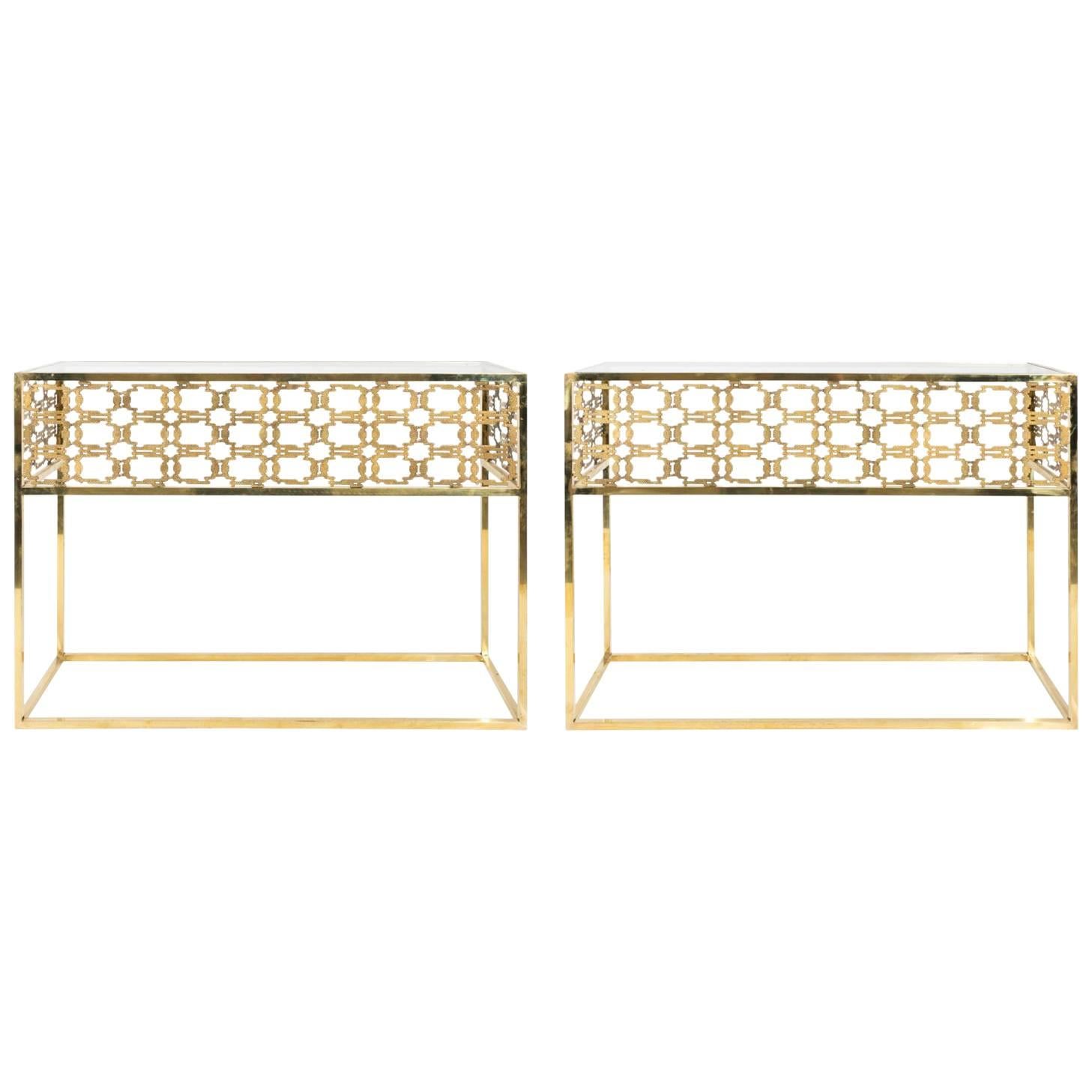 Pair of Midcentury Brass Modern Console Tables